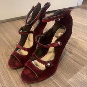 Fashionable Ruby Red Velvet Heels